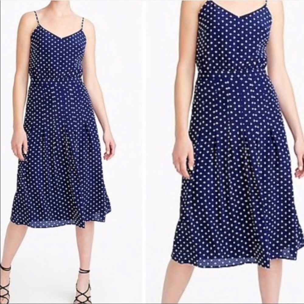 J.Crew 100% Silk Navy Polka Dot Dress